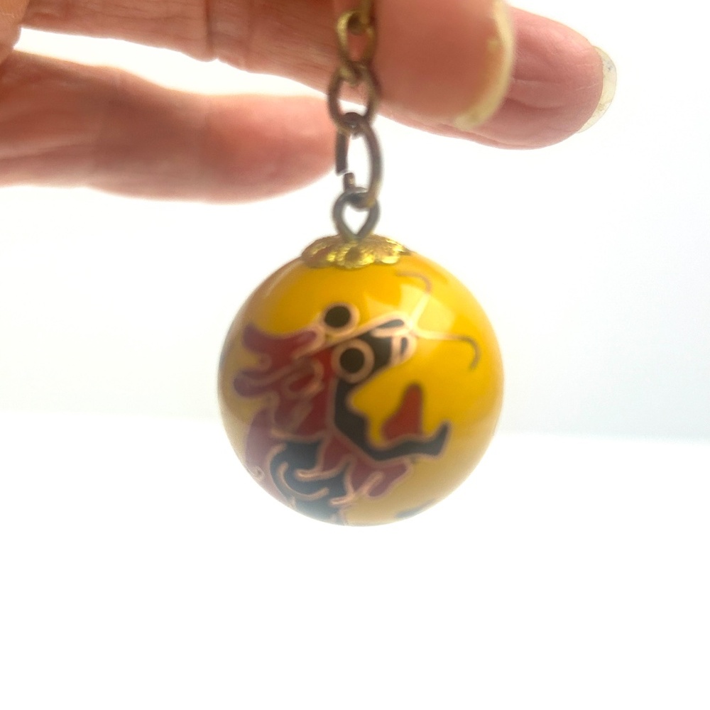 Asian Chime Medicine Ball Key Chain Chinese Cloisonne Dragon Phoenix Meditation